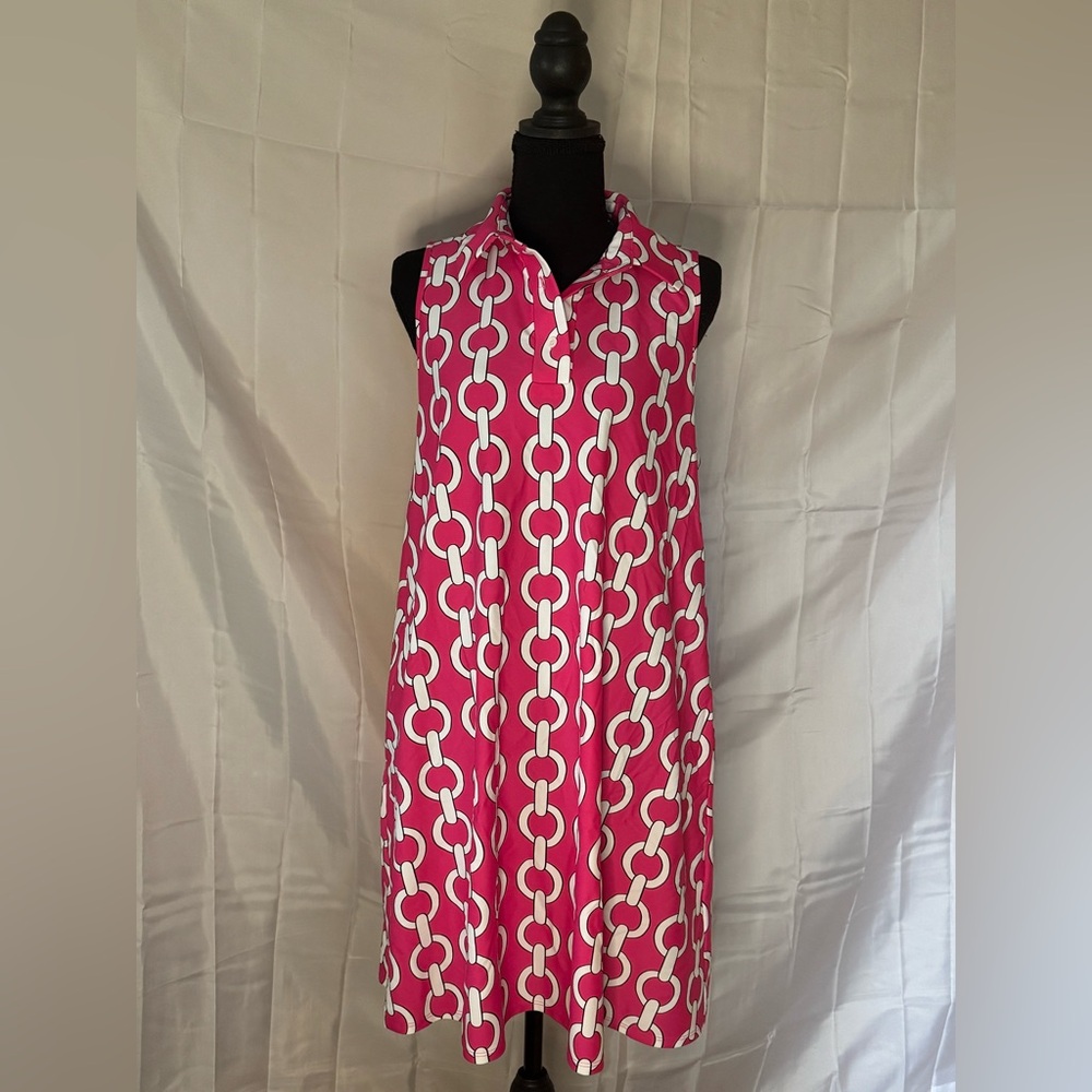 Jude Connally Pink and White Chain Link Sleeveless Shift Dress